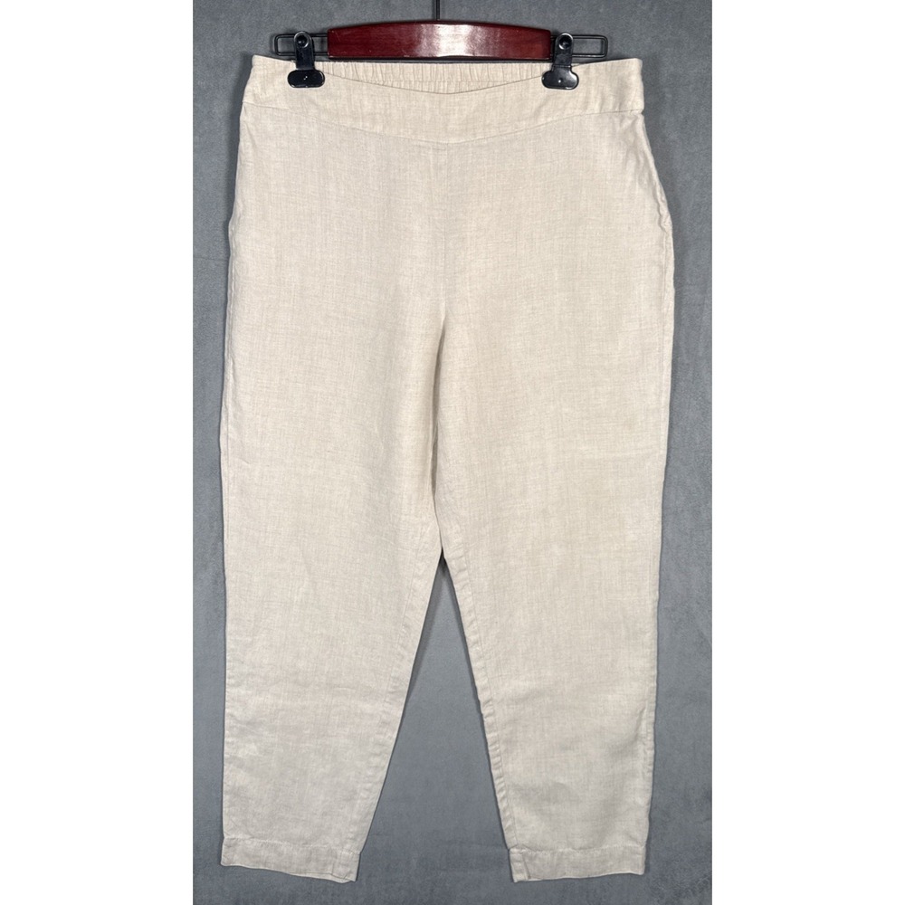 Eileen Fisher Women's Beige Organic Linen Pants Elastic Waist Petite Small